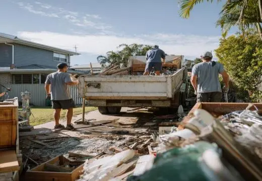 Workers loading household and renovation waste into bins during rockhampton skip bin hire services